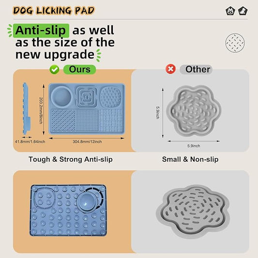 Dog Lick Mat for Anxiety Relief, Slow Feeder Alternative, Pet Enrichment Treat Mat, Boredom Buster, Durable Food-Grade Silicone, Dishwasher & Freezer Safe (Blue, Rectangle)