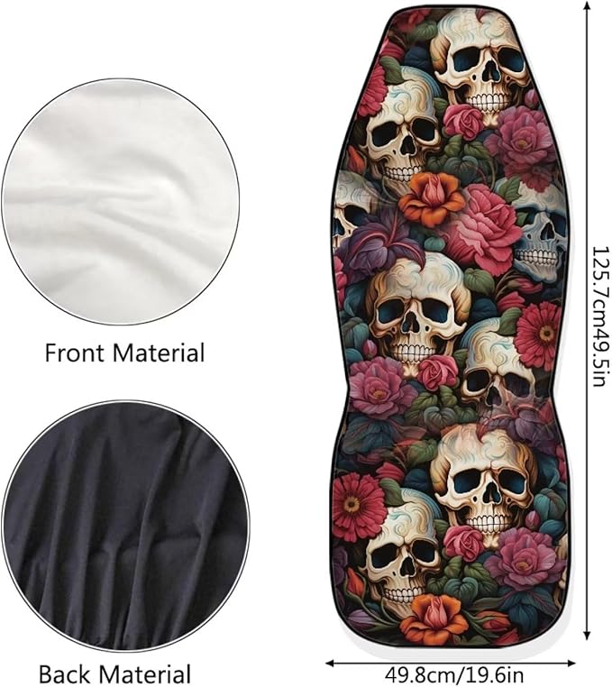 Floral Skull Car Seat Covers for Front Seats SUV Truck Van Sedans Bucket Seat Covers for Women Men, Washable and Breathable Car Accessories Seat Protector