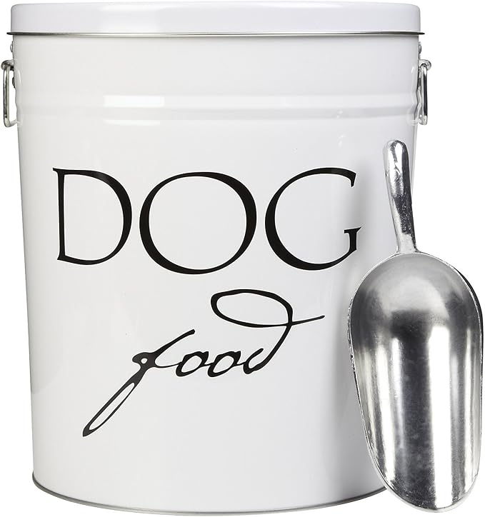 Harry Barker Classic White Dog Food Storage Canister – Medium, Airtight Stainless Steel Pet Food Container, Holds Up to 22 lbs Dry Dog Food, Kitchen Counter & Pantry Storage - White