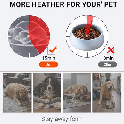 Petygooing 8.66 in Dog Bowl Ceramic Slow Feeder for Medium Large Dogs,Elevated/Raised Slow Feeding Dog Food Water Dish Heavy Weighted,Puzzle Eating Bowl Modern Maze (Gray, 8.66in)