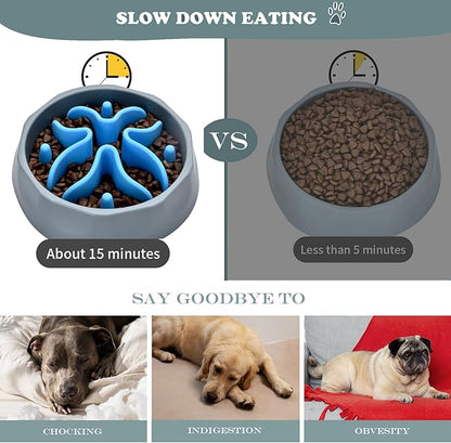 Slow Feeder Dog Bowls Insert, Silicone Slow Feeder Bowl with Strong Suction Cups Perfect for Stainless Steel Glass Ceramic Dog Bowls (Blue, Medium Size)