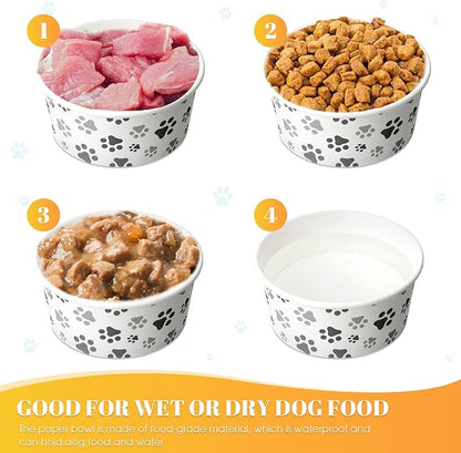 60 Pieces Disposable Pet Bowls, Paper, Small Dog Bowls with Cute Pattern, Suitable for Dry and Wet Food, Picnic, Camping, Travel