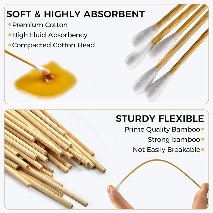 120PCS Long Cotton Swabs with Storage Box, 6 Inch Dog Ear Swabs - for Small and Medium Pet Ear Cleaning - Soft Cotton Tips, Gentle and Lint-Free, Specially Designed for Dogs (Medium)