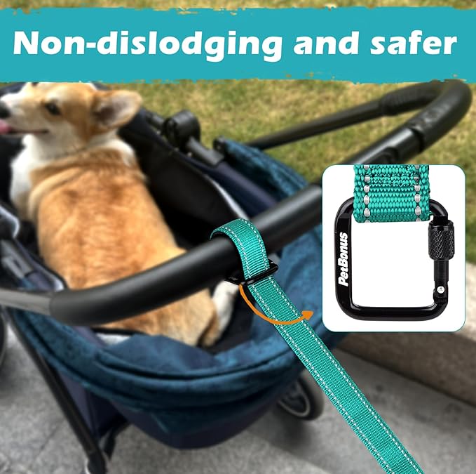 PetBonus Dog Leash Wrist Strap, Safety Strap for Retractable Leash, Lockable Reflective Short Dog Walking Lead with Adjustable Soft Padded Handle, Extra Layer Security for Pet Stroller (Turquoise）