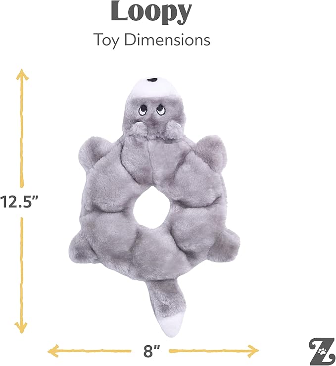 ZippyPaws Loopy - No Stuffing Dog Toys to Keep Them Busy, for Small, Medium, & Large Dogs, Squeaky Pet Toy for Boredom, Unstuffed Chew Toy, Soft Plush Puppy Products, Wolf - 10"
