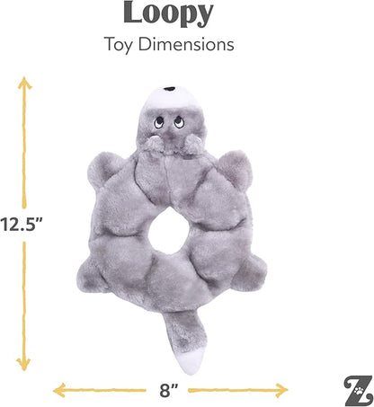 ZippyPaws Loopy - No Stuffing Dog Toys to Keep Them Busy, for Small, Medium, & Large Dogs, Squeaky Pet Toy for Boredom, Unstuffed Chew Toy, Soft Plush Puppy Products, Wolf - 10"