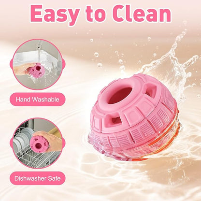 Interactive Dog Frozen Treat Toys, Dog Puzzle Enrichment Ball to Keep Them Busy, Slow Food Training, Durable Rubber Chew Dispensing Toy, Freezable Fillable Ball, for Small Medium Large Dogs (Pink)