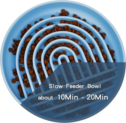 Slow Feed Dog Bowl, Anti-Gulping, Durable Silicone, Safe for Small to Large Breeds, Blue