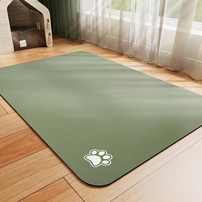 Dog Food Mat - Absorbent Cat Mat for Food and Water, No Stains Pet Feeding Bowl Mat, Easy to Clean Pet Placemats, Quick Dry Dog Water Dispenser Mat for Messy Drinkers | Paw Green 16"x 24"