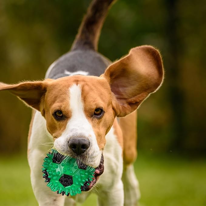 6 Pcs 3.4'' Spiky Squeaker Soccer Ball Dog Toy for Medium Large Dogs Heavy Duty Rubber Chew Toys for Aggressive Chewers Spiky Ball Fetch for Training Clean Teeth Outdoor