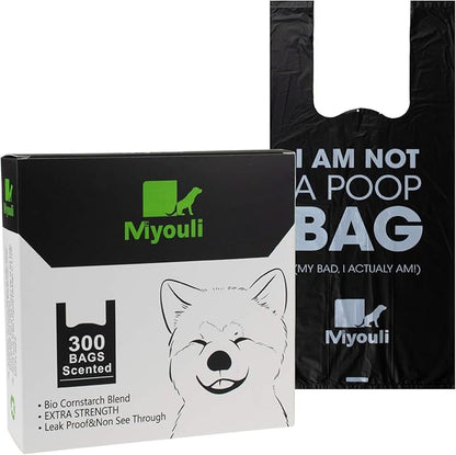300 Counts Extra Thick Black Pet Poop Waste Bags With Handles for Dogs Ocean Wind-Scented