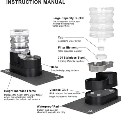 RIZZARI Automatic Cat Water Dispenser: Large 5L Black with Activated Carbon Ion Exchange System - Remove Odor/Soften Water - Prevent Urinary Stone for Senior Dogs with Joint/Spine Issues - Garden Use