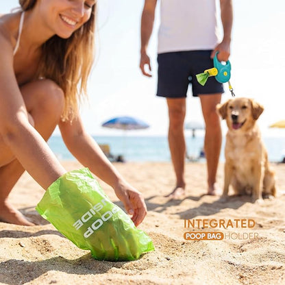 Retractable Dog Leash 16FT for Small & Medium Dogs, Sturdy Heavy-Duty Nylon Tape with Secure Locking Carabiner & Poop Bag Holder, Smooth One-Hand Control, Anti-Slip Handle, Tangle-Free Design (Green)