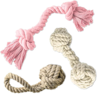 Brady The Rope Tug Toy 3-Pack Organic Cotton Dog Rope Pull Toys for All Pet Breeds, Pink Salt, One Size