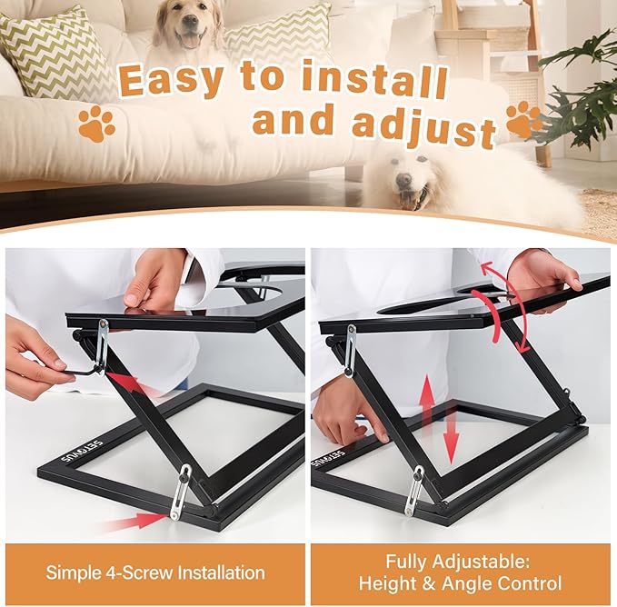 Elevated Dog Bowls, Adjustable Raised Dog Bowl Stand with 2 Stainless Steel Food Bowls 20°Tilted Water Bowls for Medium Small Sized Dogs (Black, Medium)