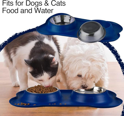 Dog Bowls 2 Stainless Steel Bowl for Pet Water and Food Feeder with Non Spill Skid Resistant Silicone Mat for Pets Puppy Small Medium Cats Dogs