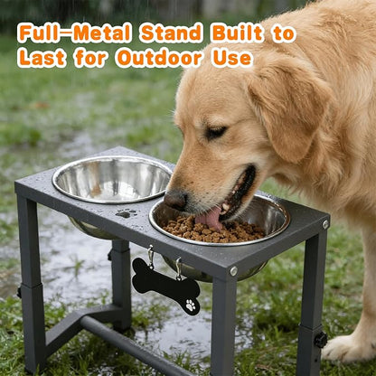 Elevated Dog Bowls, 4 Height Adjustable Metal Raised Bowl Stand with 2 Thick Stainless Steel Food Bowls & Spill-Proof Mat, Adjusts to 13.6'', 12.2'', 10.9'', 9.5'' for Large/Medium Breeds