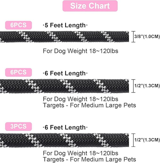 BEAUTYZOO Heavy Duty Rope Dog Leash 3 Pack, 6FT Nylon Pet Leash with Reflective Thread, Soft Padded Handle Thick Lead Strong Dog Leashes for Large Medium Dogs Small Puppy Training 6'*1/2 inch