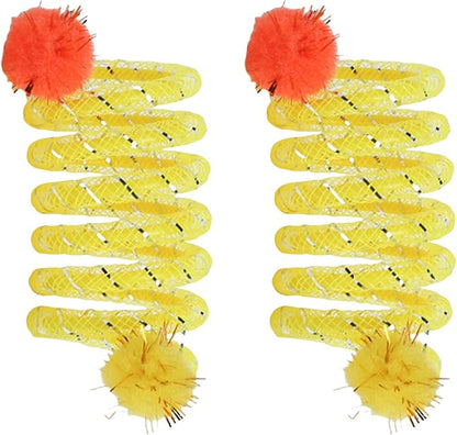 2Pcs Colorful Coils Spring with Plush Ball Cats Chew Toy for Indoor and Outdoor Play Stimulating Curiosity and