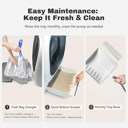 Self-Cleaning Litter Box 80L Auto Refill Self-Refilling Robot Automatic for Multiple Cats(3-20lb), Rake Design ScoopFree, 6 x Safety Sensors, Anti-Leakage, Odor Control, 5G WiFi App