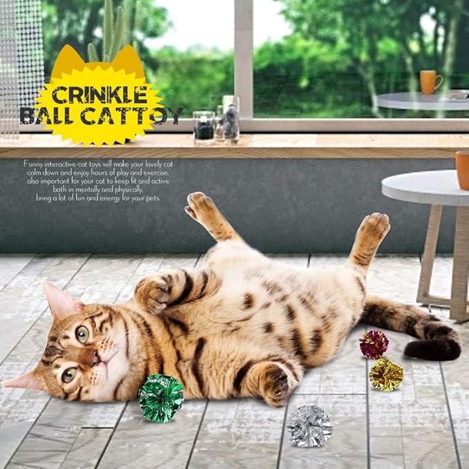 HNYYZL 25 Pack Crinkle Balls Cat Toys for Cats - Original Mylar Crinkle Balls (Random Color)