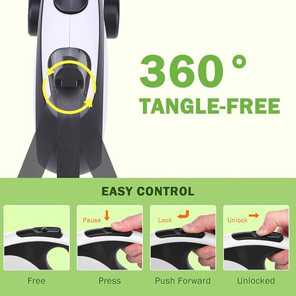 SCENEREAL Retractable Dog Leash for Small Medium Large Dogs up to 110lbs, 26ft 360° Tangle-Free Nylon Tape with Anti-Chewing Wire Rope&Waste Bag Dispenser, Heavy Duty Long Durable One-Handed Brake