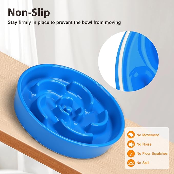 Slow Feeder Dog Bowl, Ceramic 8.3 inch Dog Food Bowls for Small, Medium, and Large Breed, Anti-Slip Maze Puzzle Food Dish to Slow Down Eating (Blue, 8.3 inch)