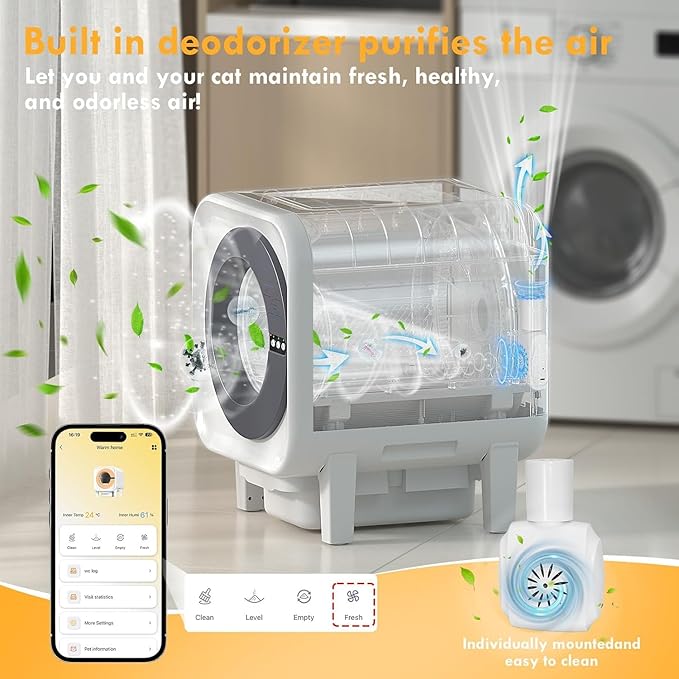 Automatic Cat Litter Box, Self Cleaning Litter Box with App Control, 75l Large Cat Litter Box for Multi-Cat Homes, Infrared & Weight Sensors, Odor Eliminator, Easy Cleaning, 20 Trash Bags, Black