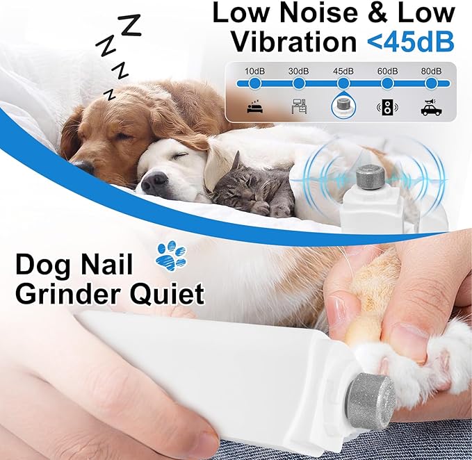 2-in-1 Dog Nail Clippers and Grinder, Electric Dog Nail Trimmer for Large Medium Small Dogs & Cats with 3 Speeds, USB Rechargeable, Quick Sensor, Splash Guard & LED Lights, Safe & Painless (White)