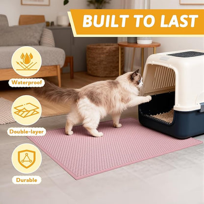 Pieviev Cat Litter Mat Double Layer Waterproof Urine Proof Trapping Mat 1 Pack (Pink, 30x24 Inch (Pack of 1))