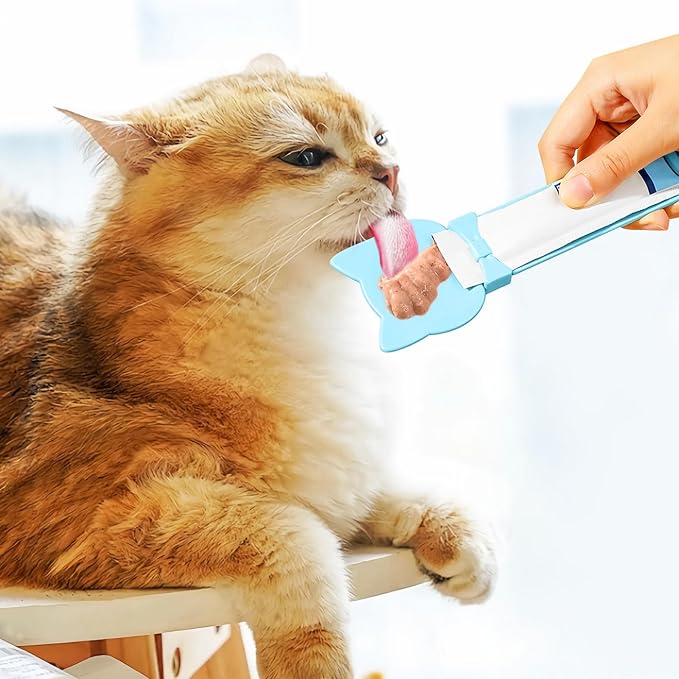 Aerbee 4PCS Cat Strip Feeder Spoon, Sliding Pet Treat Spoon Squeeze, Lickable Squeezable Creamy Treat, Wet Treats Dispenser, Cat Treat Spoon Squeez, Fun Feeding for Pets, Beige/Blue/Purple/Pink