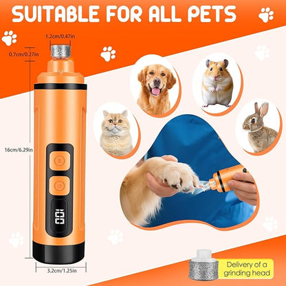 Dog Nail Grinder Electric Powerful 3 Speeds Dog Nail Clippers with Lights Quiet Cat Nail Clipper Painless Care Trimmers Tools for Small Medium Large Dogs and Cats（Orange）