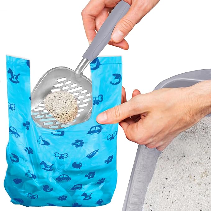 SunGrow Cat Litter Scoop and Bag Combo, Stainless Steel Deep Shovel, 60 Plastic Poop Bags with Easy-Tie Handles, Ideal for Felines & Dogs, 1 Set Per Pack
