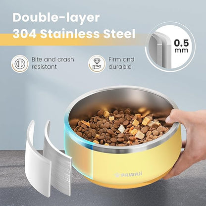 Pawaii Dog Bowl, 68 oz Double-Wall Stainless Steel Food and Water Bowl, Non-Slip Rubber Base, Dishwasher Safe, ID Tag Included, (1 Pack)
