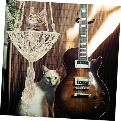GANAZONO Decorative Bohemian Woven Hanging Cat Hammock 40cm Wear-Resistant Cat Bed Nest for Indoor Pets and Kittens to 30 Lbs