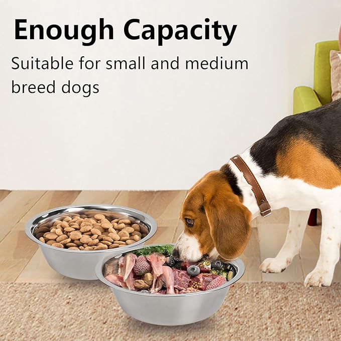 kathson 2 Pack Stainless Steel Dog Bowls, Dog Water and Food Bowl Set, Metal Puppy Bowls, Pet Dishes for Small Dogs and Cats