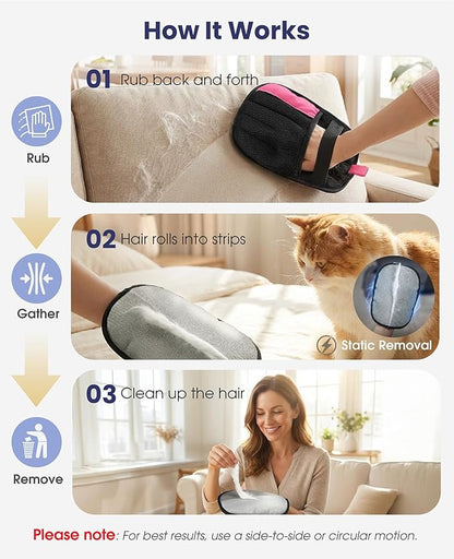 Pet Hair Remover Glove for Dog & Cat, Reusable Electrostatic Magic Brush, Five-Finger Hair Removal Mitt for Cleaning Clothing, Bed, Couch, Carpet, and Car Seat Pink