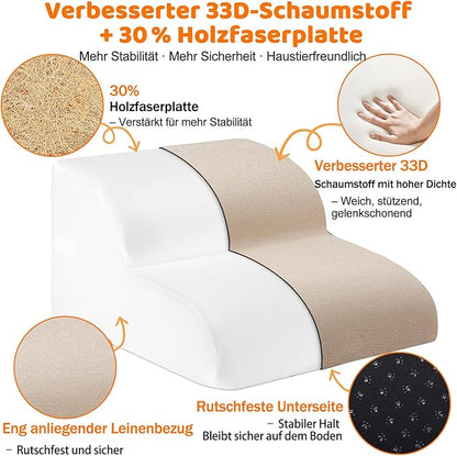 Gimars Extra Wide Sturdy 30D High Density Foam 2-Step Dog Stairs for Sofa, Pet Stair for Small Medium Dog Beige