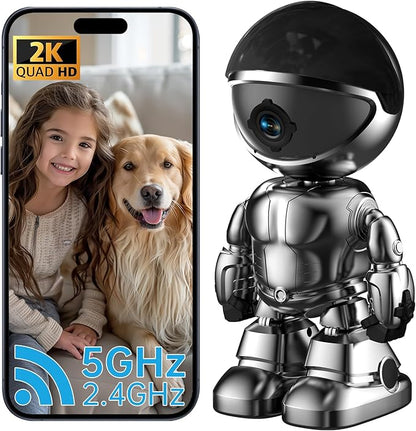 Indoor Camera Robot, 2k 5g/2.4ghz WiFi Pet Robot Cam with Phone App EseeCloud, 360 PTZ Nanny Cam Dog Cam with Audio/Video, Spy Camera 2-Way Audio Motion Tracking 7/24 Night Vision