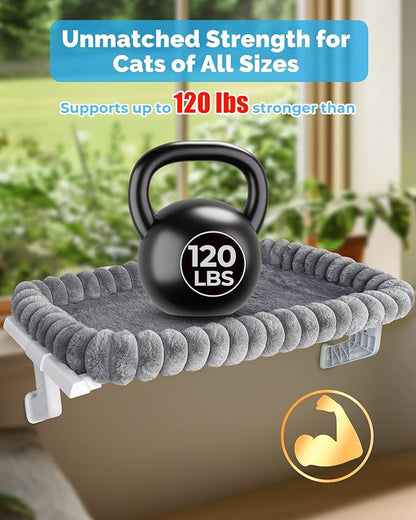 Heavy-Duty Cat Window Perch – Soft, Cozy & Warm Plush Cover with Raised Edge – Durable, Easy-to-Assemble Cat Hammock for Large & Multiple Cats (L, with Raised Edge)