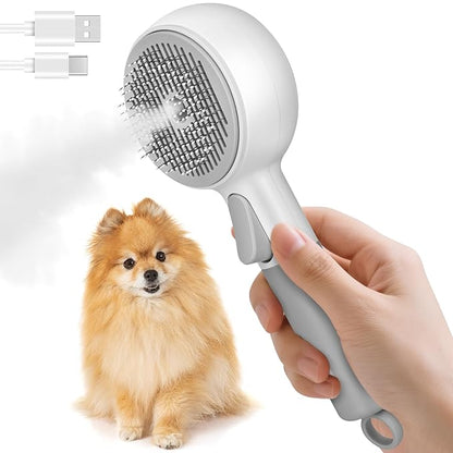 Dog Steam Brush with 2 Cleaning Modes, 3 In 1 Cat Steam Brush with Release Button and Tank, Anti-Static Cat Spray Comb for Effective Hair Removal, Rechargeable Steamy Dog Comb for Furry Pet