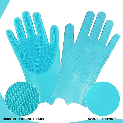 Pet Grooming Gloves - Cat and Dog Glove Brush, High Efficiency Pet Hair Removal Massage Gloves, Silicone Bath Cleaning Gloves (1 Pair)