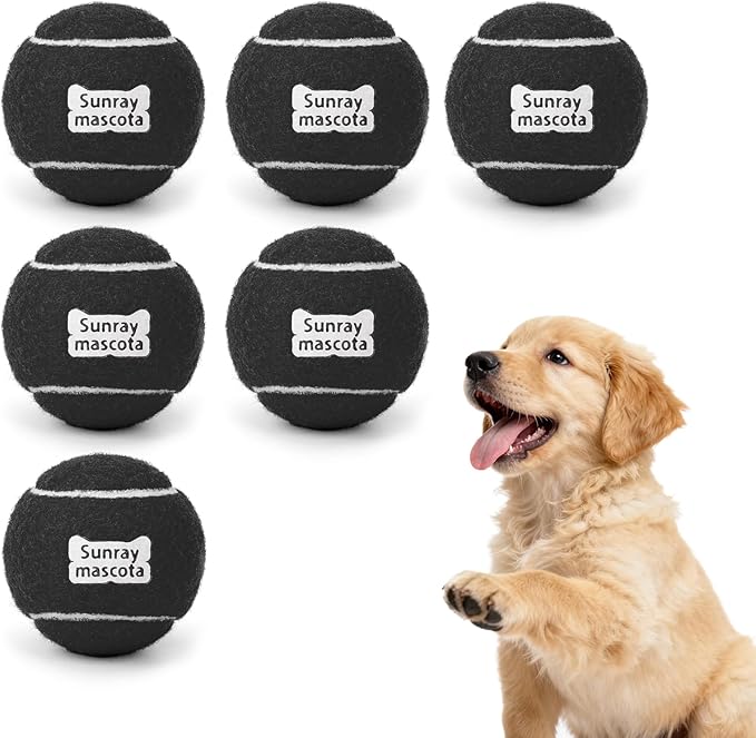 2.5" Dog Tennis Balls 6-Pack Silent Bounce, Tough Rubber Core, Durable Fetch & Training Toys for Indoor/Outdoor Play, for Small Medium Large Dogs (Black, 6 Pack)