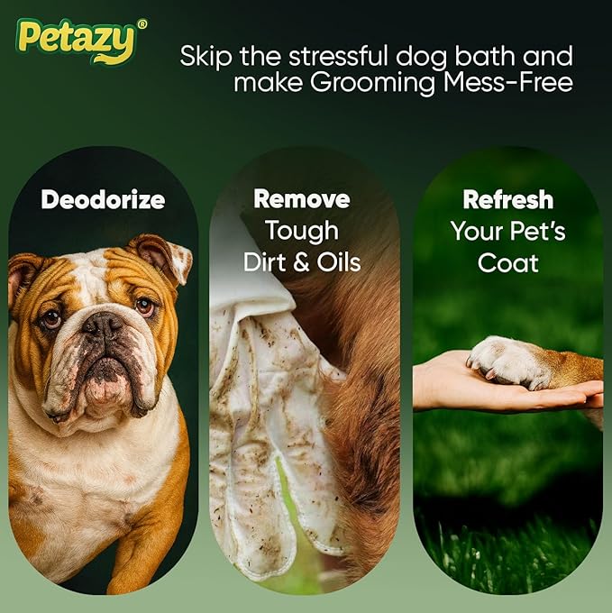 Pet Glove Wipes for Dogs & Cats – Hypoallergenic Thick Cleaning Gloves with Aloe & Coconut Oil for Paws, Face, Ears & Butt, Instant No Rinse Grooming Wipes to Deodorize and Hydrate, 25 Pack