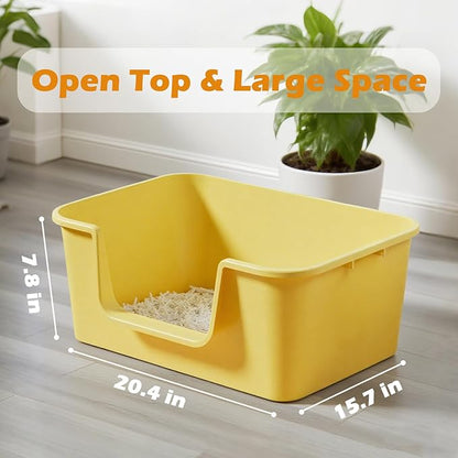 Large Cat Litter Box with High Sides for Indoor Cats,XL Low Entry Open Top Cat Litter Pan for Kittens,Big or Senior Cats,High Wall Easy Cleaning Anti-Splashing Multi-cat Litter Tray (Grey)