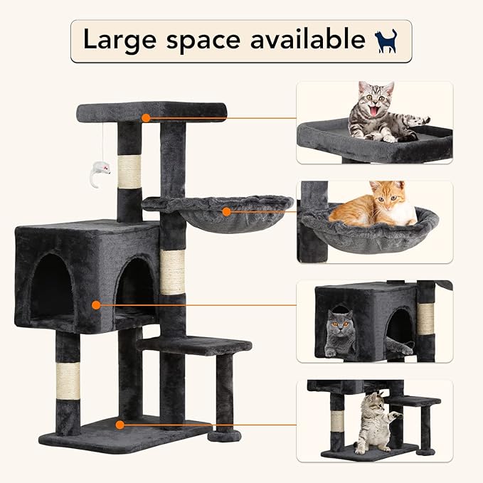 BestPet | 37" Cat Tree Tower | Light Gray | Sturdy Multi-Level Cat Tree with Plush Condo, Cozy Perch, Sisal Scratching Posts, Hanging Toy and Hammock | Easy Assembly | for Kittens & Adult Cats