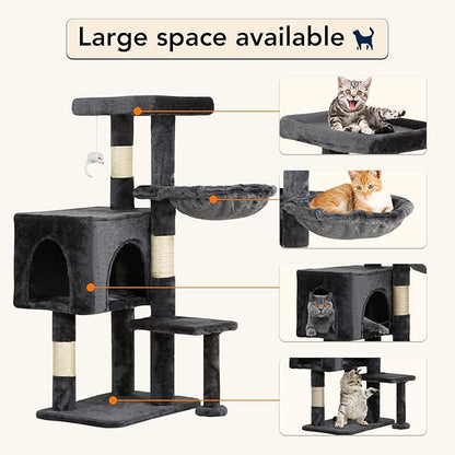 BestPet | 37" Cat Tree Tower | Light Gray | Sturdy Multi-Level Cat Tree with Plush Condo, Cozy Perch, Sisal Scratching Posts, Hanging Toy and Hammock | Easy Assembly | for Kittens & Adult Cats