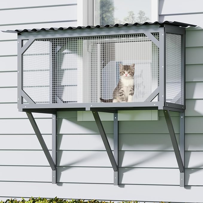 Catio Outdoor Cat Enclosure Window Perch for Sunbathing, Napping, Overlooking Hammock for Safely Enjoying Outdoor Sights - All Weather Use