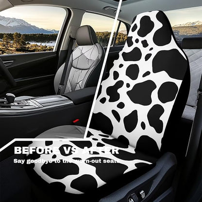 Cow Print Car Seat Covers Waterproof Car Seat Covers Full Set of 2 Easy Installation Breathable Front Seat Cover Cars Accessories Suitable for Cars, SUV and Trucks