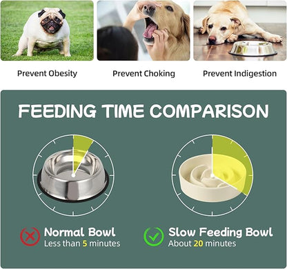 Ceramic 0.9 Cup Raised Dog Slow Feeder Set, Elevated Bowl with Wooden Stand for Small Dog and Cat, 6.1inch Puzzle Slow Dog Food Dish, Anti-Gulping(Light Yellow, Single Bowl+ Stand)